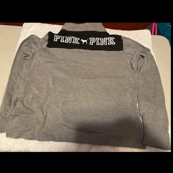 PINK Victoria Secret Grey/Black 1/3 Zip pullover - Picture 2 of 5